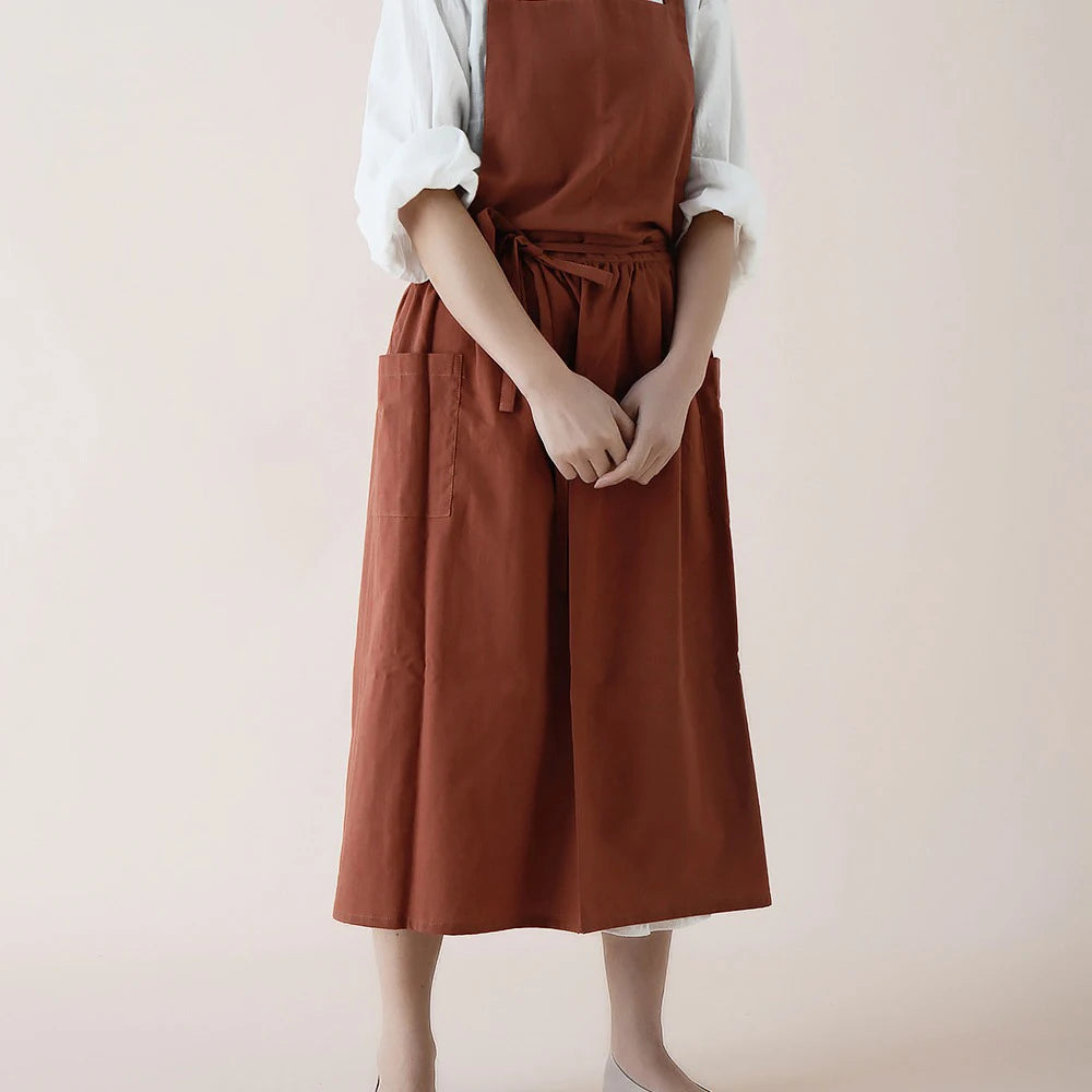 Jananese Summer Apron Art Long Home Baking Dessert Teacher Floral Painting Students Dress Apron For Woman Girl Kitchen