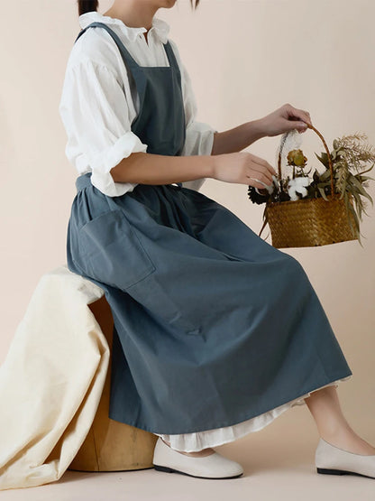 Jananese Summer Apron Art  Long Home Baking Dessert Teacher Floral Painting Students Dress Apron For Woman Girl Kitchen