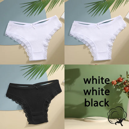 3PCS/Set Cotton Briefs Women Mid Waist Panties Sexy Underwear Ladies  Lingere Straps Bow Panties Underware Comfortable Womens