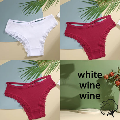 3PCS/Set Cotton Briefs Women Mid Waist Panties Sexy Underwear Ladies  Lingere Straps Bow Panties Underware Comfortable Womens