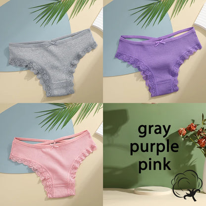 3PCS/Set Cotton Briefs Women Mid Waist Panties Sexy Underwear Ladies  Lingere Straps Bow Panties Underware Comfortable Womens