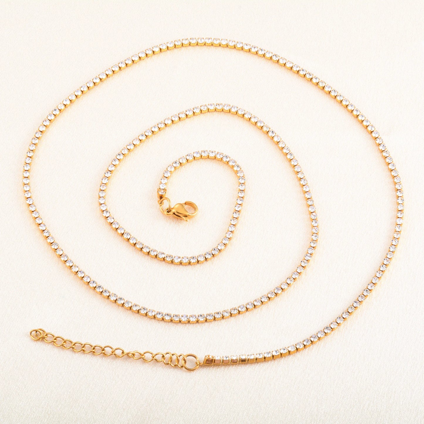 Stainless Steel Rhinestone Necklace for Women Cubic Zirconia Tennis Chain Ladies Crystal Choker Minimalism Jewelry Accessories