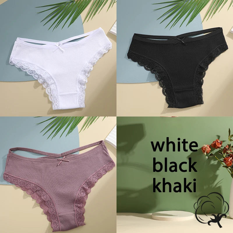3PCS/Set Cotton Briefs Women Mid Waist Panties Sexy Underwear Ladies  Lingere Straps Bow Panties Underware Comfortable Womens