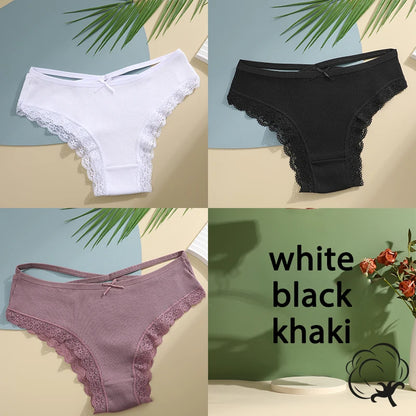 3PCS/Set Cotton Briefs Women Mid Waist Panties Sexy Underwear Ladies  Lingere Straps Bow Panties Underware Comfortable Womens