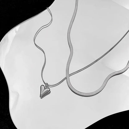 Double Layered Love Heart Pendant Necklace for Women Simple Necklace Chain Jewelry Wholesale