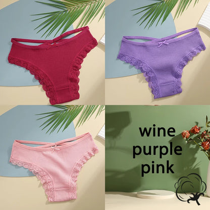 3PCS/Set Cotton Briefs Women Mid Waist Panties Sexy Underwear Ladies  Lingere Straps Bow Panties Underware Comfortable Womens