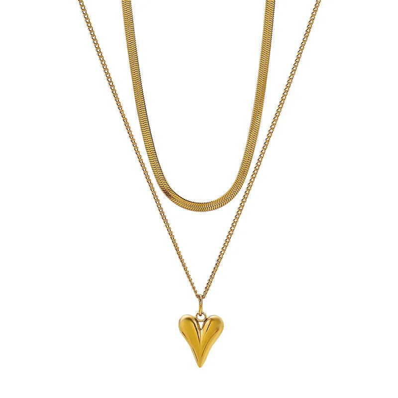 Double Layered Love Heart Pendant Necklace for Women Simple Necklace Chain Jewelry Wholesale