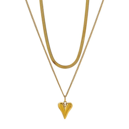 Double Layered Love Heart Pendant Necklace for Women Simple Necklace Chain Jewelry Wholesale