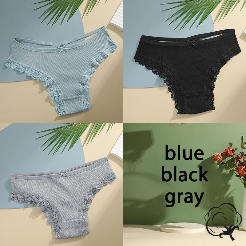 3PCS/Set Cotton Briefs Women Mid Waist Panties Sexy Underwear Ladies  Lingere Straps Bow Panties Underware Comfortable Womens