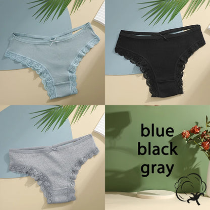 3PCS/Set Cotton Briefs Women Mid Waist Panties Sexy Underwear Ladies  Lingere Straps Bow Panties Underware Comfortable Womens