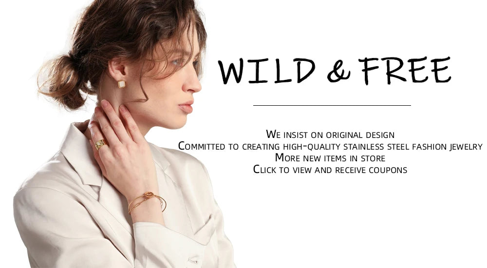 WILD & FREE Trendy Stainless Steel Rings for Women Creative Natural Stone Crystal Charms Aesthetic Adjustable Ring Jewelry