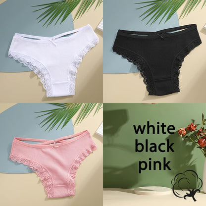 3PCS/Set Cotton Briefs Women Mid Waist Panties Sexy Underwear Ladies  Lingere Straps Bow Panties Underware Comfortable Womens
