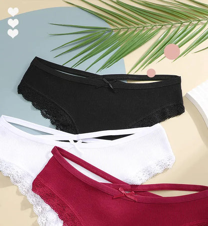 3PCS/Set Cotton Briefs Women Mid Waist Panties Sexy Underwear Ladies  Lingere Straps Bow Panties Underware Comfortable Womens
