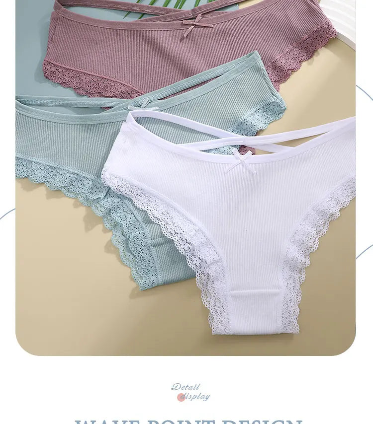 3PCS/Set Cotton Briefs Women Mid Waist Panties Sexy Underwear Ladies  Lingere Straps Bow Panties Underware Comfortable Womens