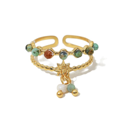 WILD & FREE Trendy Stainless Steel Rings for Women Creative Natural Stone Crystal Charms Aesthetic Adjustable Ring Jewelry