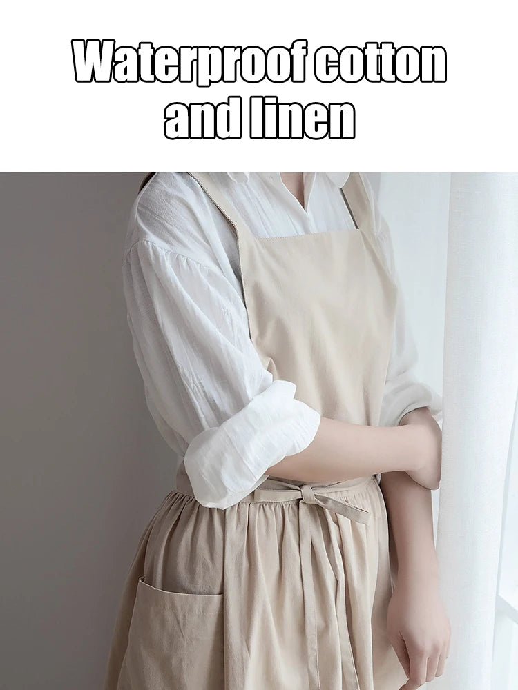Jananese Summer Apron Art  Long Home Baking Dessert Teacher Floral Painting Students Dress Apron For Woman Girl Kitchen