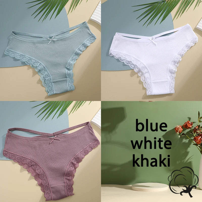 3PCS/Set Cotton Briefs Women Mid Waist Panties Sexy Underwear Ladies  Lingere Straps Bow Panties Underware Comfortable Womens