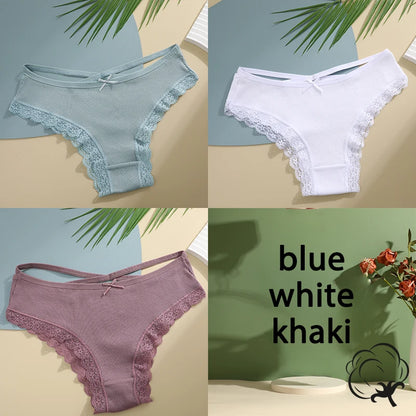3PCS/Set Cotton Briefs Women Mid Waist Panties Sexy Underwear Ladies  Lingere Straps Bow Panties Underware Comfortable Womens