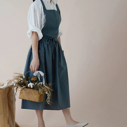 Jananese Summer Apron Art  Long Home Baking Dessert Teacher Floral Painting Students Dress Apron For Woman Girl Kitchen