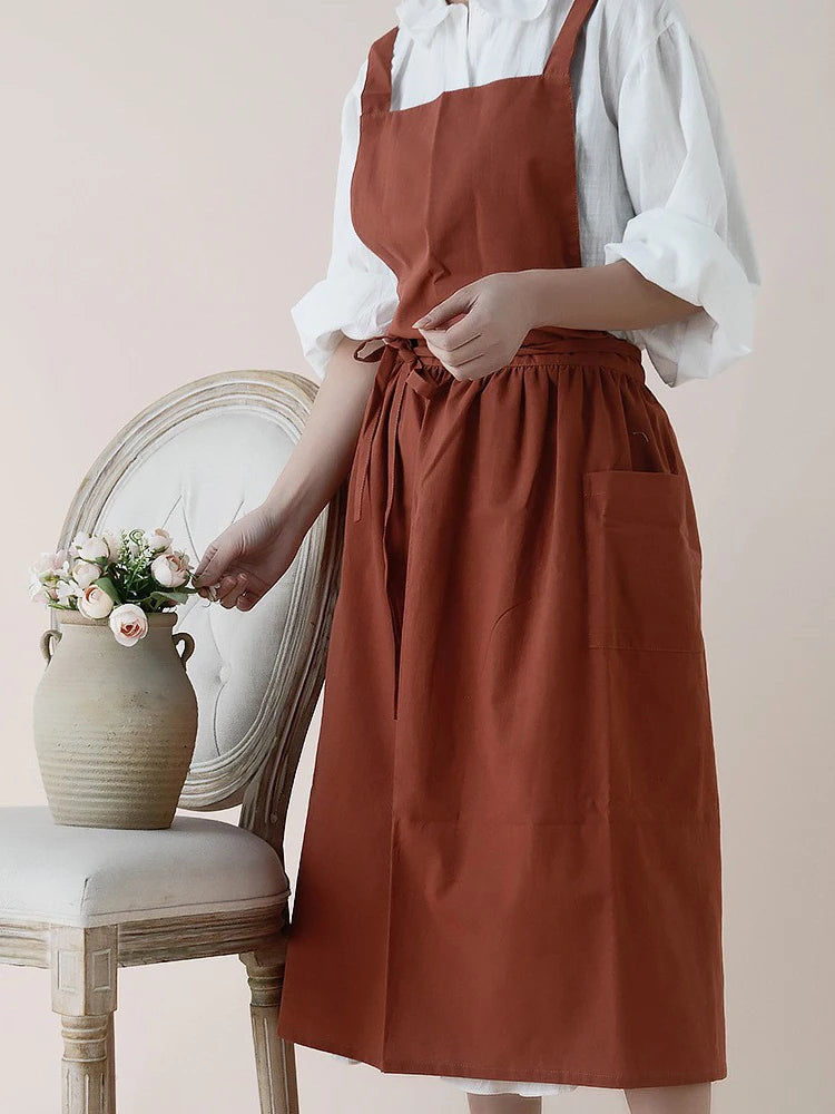 Jananese Summer Apron Art  Long Home Baking Dessert Teacher Floral Painting Students Dress Apron For Woman Girl Kitchen