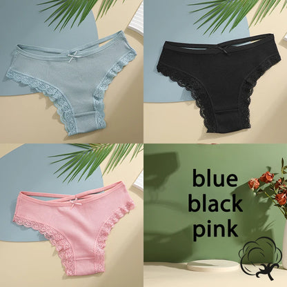 3PCS/Set Cotton Briefs Women Mid Waist Panties Sexy Underwear Ladies  Lingere Straps Bow Panties Underware Comfortable Womens