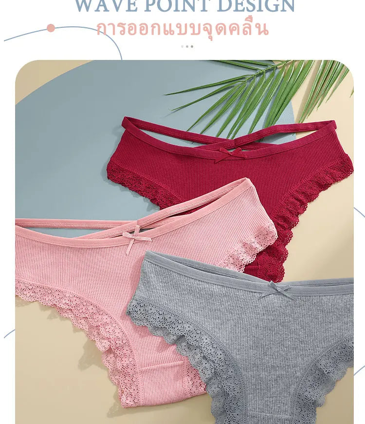3PCS/Set Cotton Briefs Women Mid Waist Panties Sexy Underwear Ladies  Lingere Straps Bow Panties Underware Comfortable Womens