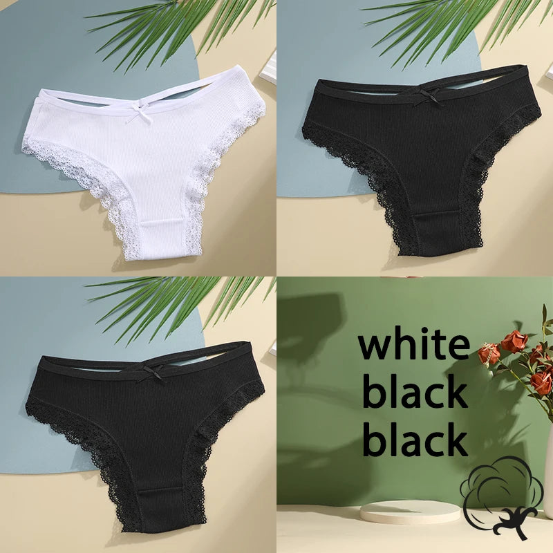 3PCS/Set Cotton Briefs Women Mid Waist Panties Sexy Underwear Ladies  Lingere Straps Bow Panties Underware Comfortable Womens