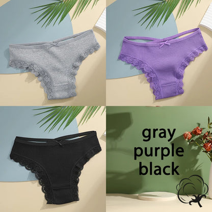 3PCS/Set Cotton Briefs Women Mid Waist Panties Sexy Underwear Ladies  Lingere Straps Bow Panties Underware Comfortable Womens