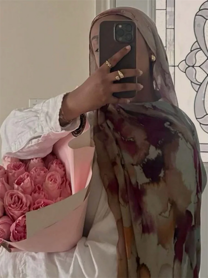 1Pcs Ramadan Hijab Leopard Print Women Bohemian Watercolor Soft Muslim Hijabs Floral Breathable Shawl Wrap Scarf Headscarf Warm