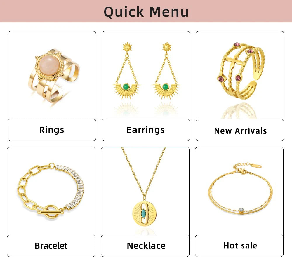 WILD & FREE Trendy Stainless Steel Rings for Women Creative Natural Stone Crystal Charms Aesthetic Adjustable Ring Jewelry