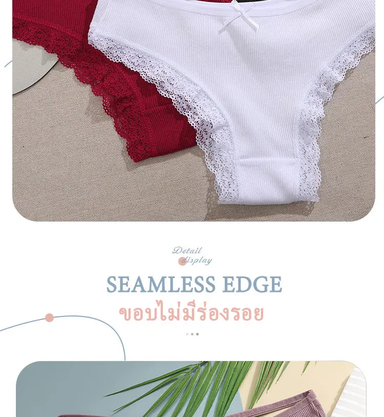 3PCS/Set Cotton Briefs Women Mid Waist Panties Sexy Underwear Ladies  Lingere Straps Bow Panties Underware Comfortable Womens