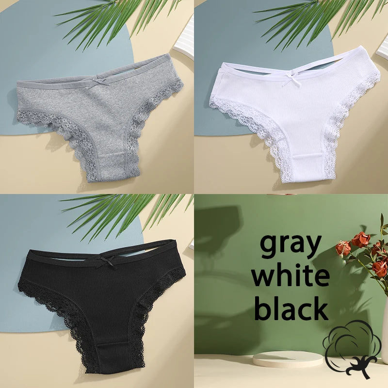 3PCS/Set Cotton Briefs Women Mid Waist Panties Sexy Underwear Ladies  Lingere Straps Bow Panties Underware Comfortable Womens