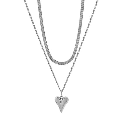 Double Layered Love Heart Pendant Necklace for Women Simple Necklace Chain Jewelry Wholesale