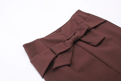 New Fashion Women Pencil Skirt Knee Length High Waist Elegant Open Slit Bow Skirt Size S-5XL