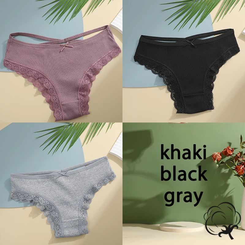 3PCS/Set Cotton Briefs Women Mid Waist Panties Sexy Underwear Ladies  Lingere Straps Bow Panties Underware Comfortable Womens