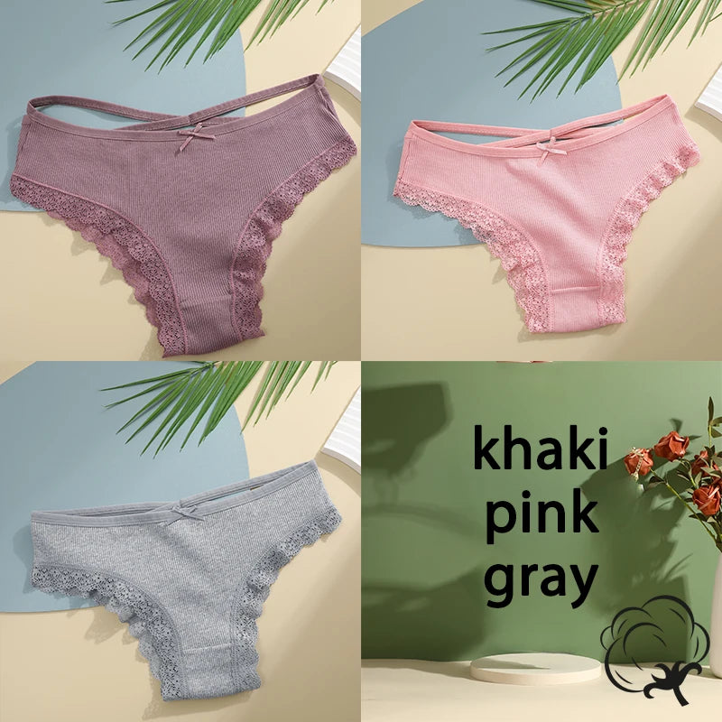 3PCS/Set Cotton Briefs Women Mid Waist Panties Sexy Underwear Ladies  Lingere Straps Bow Panties Underware Comfortable Womens