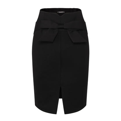 New Fashion Women Pencil Skirt Knee Length High Waist Elegant Open Slit Bow Skirt Size S-5XL