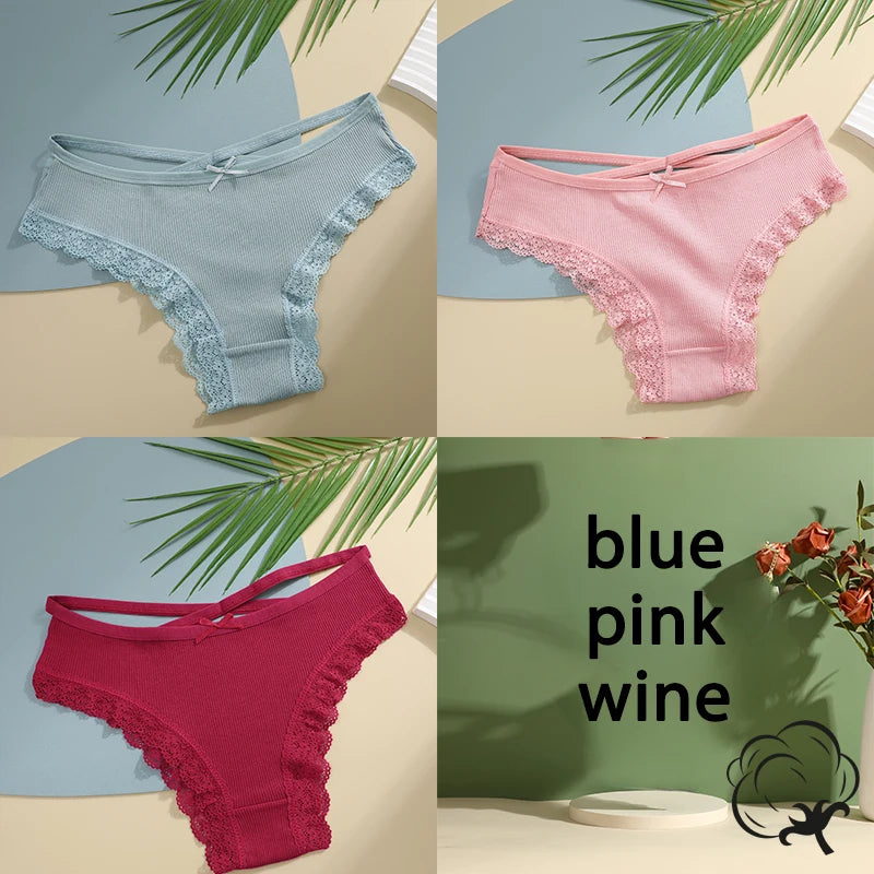 3PCS/Set Cotton Briefs Women Mid Waist Panties Sexy Underwear Ladies  Lingere Straps Bow Panties Underware Comfortable Womens