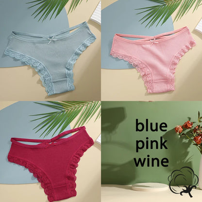 3PCS/Set Cotton Briefs Women Mid Waist Panties Sexy Underwear Ladies  Lingere Straps Bow Panties Underware Comfortable Womens