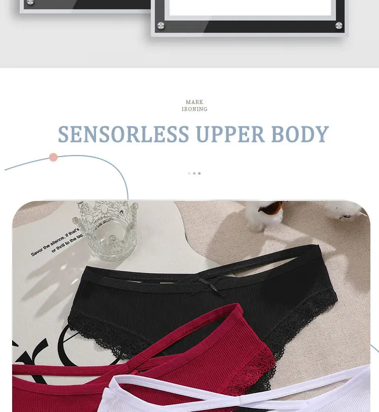 3PCS/Set Cotton Briefs Women Mid Waist Panties Sexy Underwear Ladies  Lingere Straps Bow Panties Underware Comfortable Womens