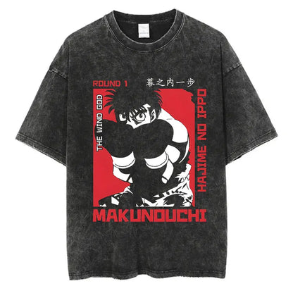 Vintage Cotton Washed T-Shirt Anime Hajime No Ippo Kamogawa Boxing Gym Loose T Shirts Men Women Y2K Hip Hop Summer Top Tee
