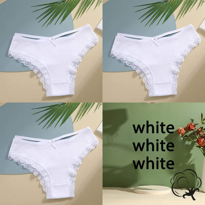 3PCS/Set Cotton Briefs Women Mid Waist Panties Sexy Underwear Ladies  Lingere Straps Bow Panties Underware Comfortable Womens