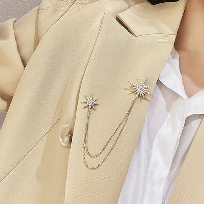 Fashion Elegant Women Girls hexagram Crystal Chains Brooches Badges Exquisite Lady Suit Coat Pins Jewelry ﻿