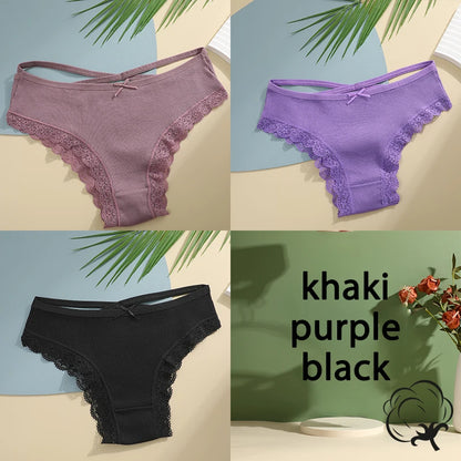 3PCS/Set Cotton Briefs Women Mid Waist Panties Sexy Underwear Ladies  Lingere Straps Bow Panties Underware Comfortable Womens