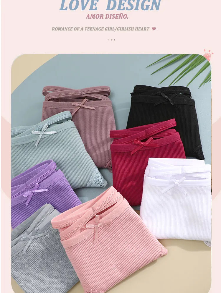3PCS/Set Cotton Briefs Women Mid Waist Panties Sexy Underwear Ladies  Lingere Straps Bow Panties Underware Comfortable Womens