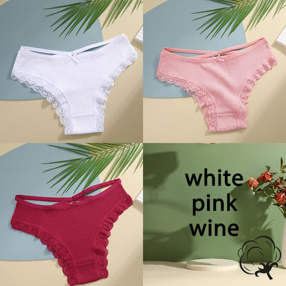 3PCS/Set Cotton Briefs Women Mid Waist Panties Sexy Underwear Ladies  Lingere Straps Bow Panties Underware Comfortable Womens