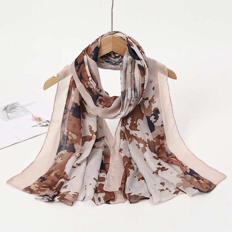 1Pcs Ramadan Hijab Leopard Print Women Bohemian Watercolor Soft Muslim Hijabs Floral Breathable Shawl Wrap Scarf Headscarf Warm