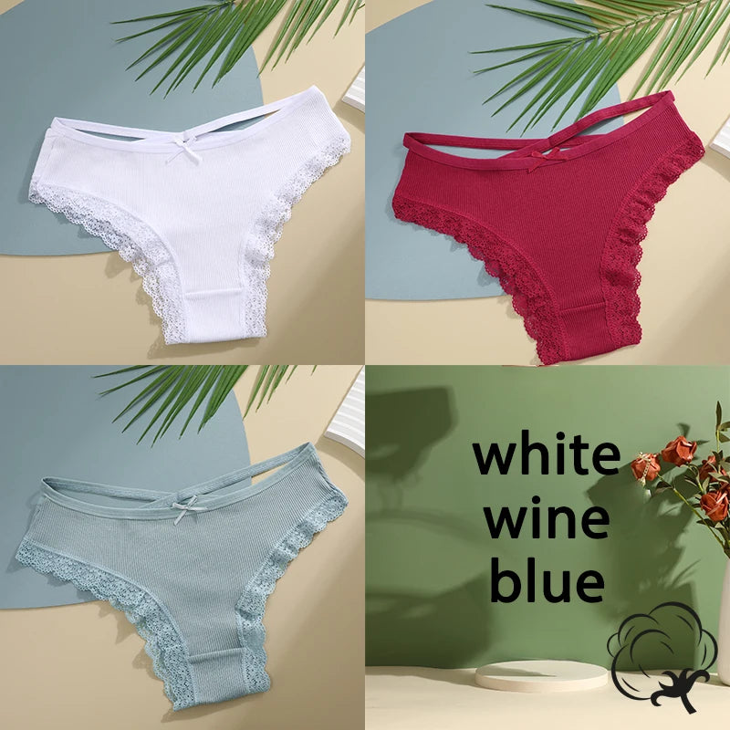 3PCS/Set Cotton Briefs Women Mid Waist Panties Sexy Underwear Ladies  Lingere Straps Bow Panties Underware Comfortable Womens