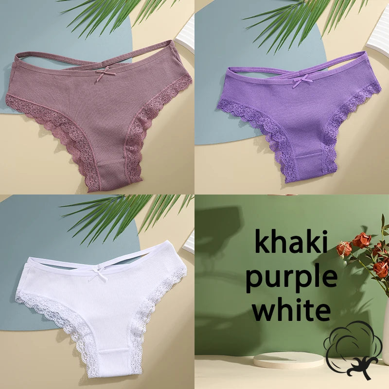 3PCS/Set Cotton Briefs Women Mid Waist Panties Sexy Underwear Ladies  Lingere Straps Bow Panties Underware Comfortable Womens