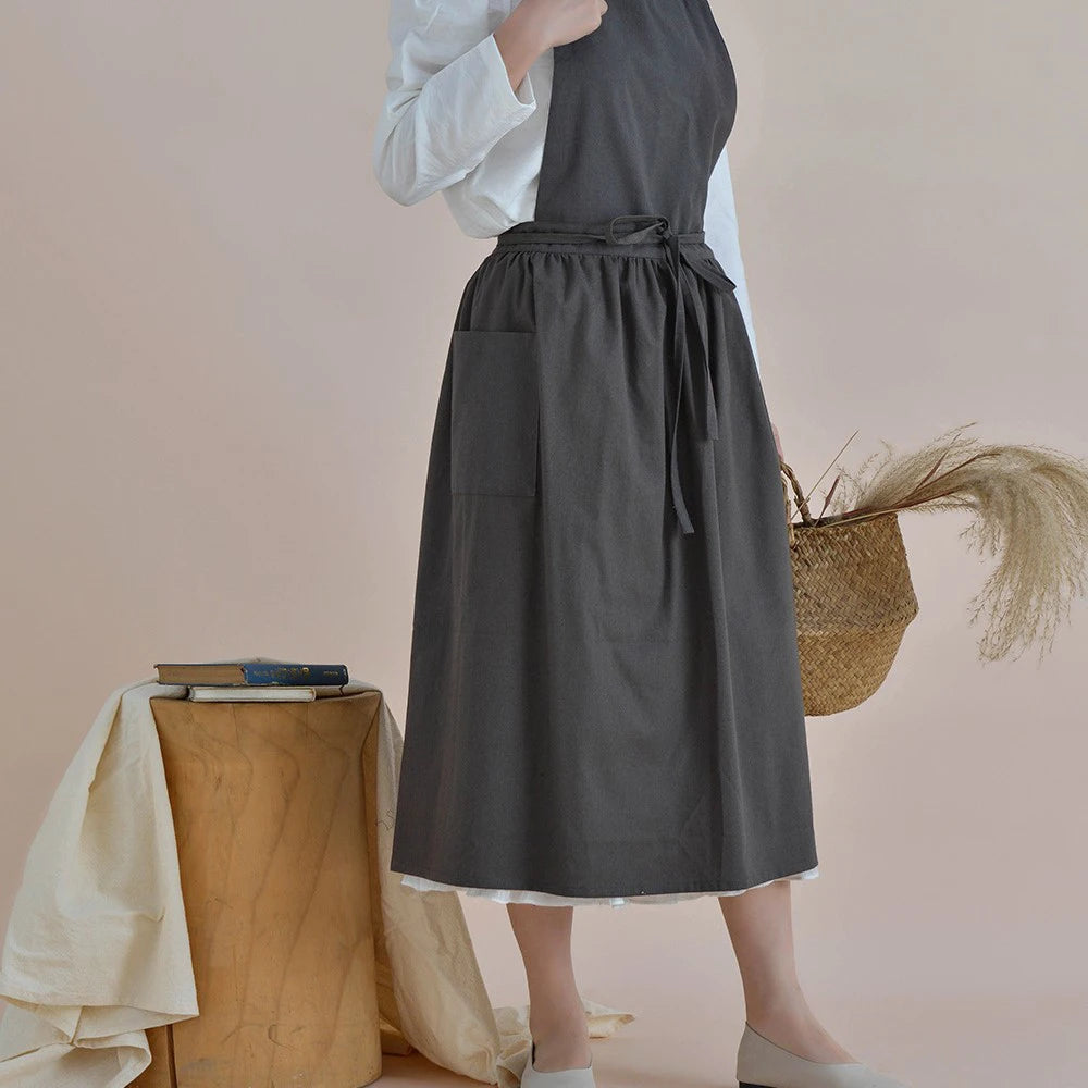 Jananese Summer Apron Art  Long Home Baking Dessert Teacher Floral Painting Students Dress Apron For Woman Girl Kitchen